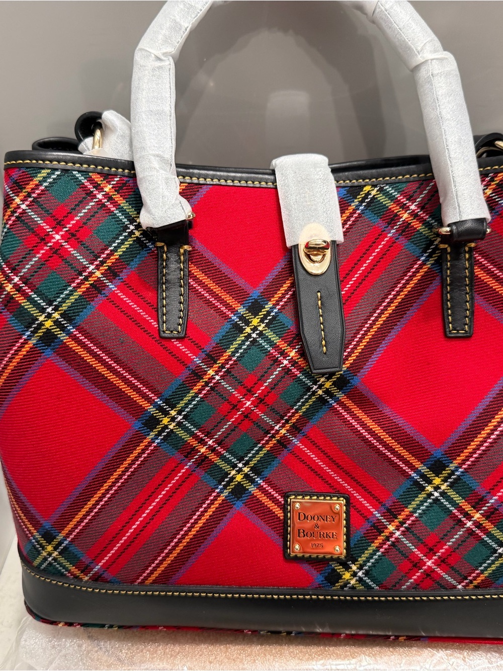 Plaid Red Tote Bag with Black Trim - Picture 3 of 3